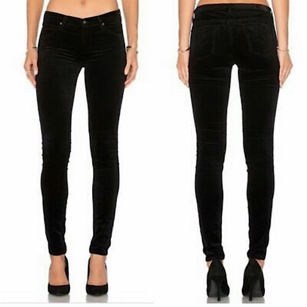 AG Adriano Goldschmied The Legging Super Skinny Velvet Pants Black Sz 27R